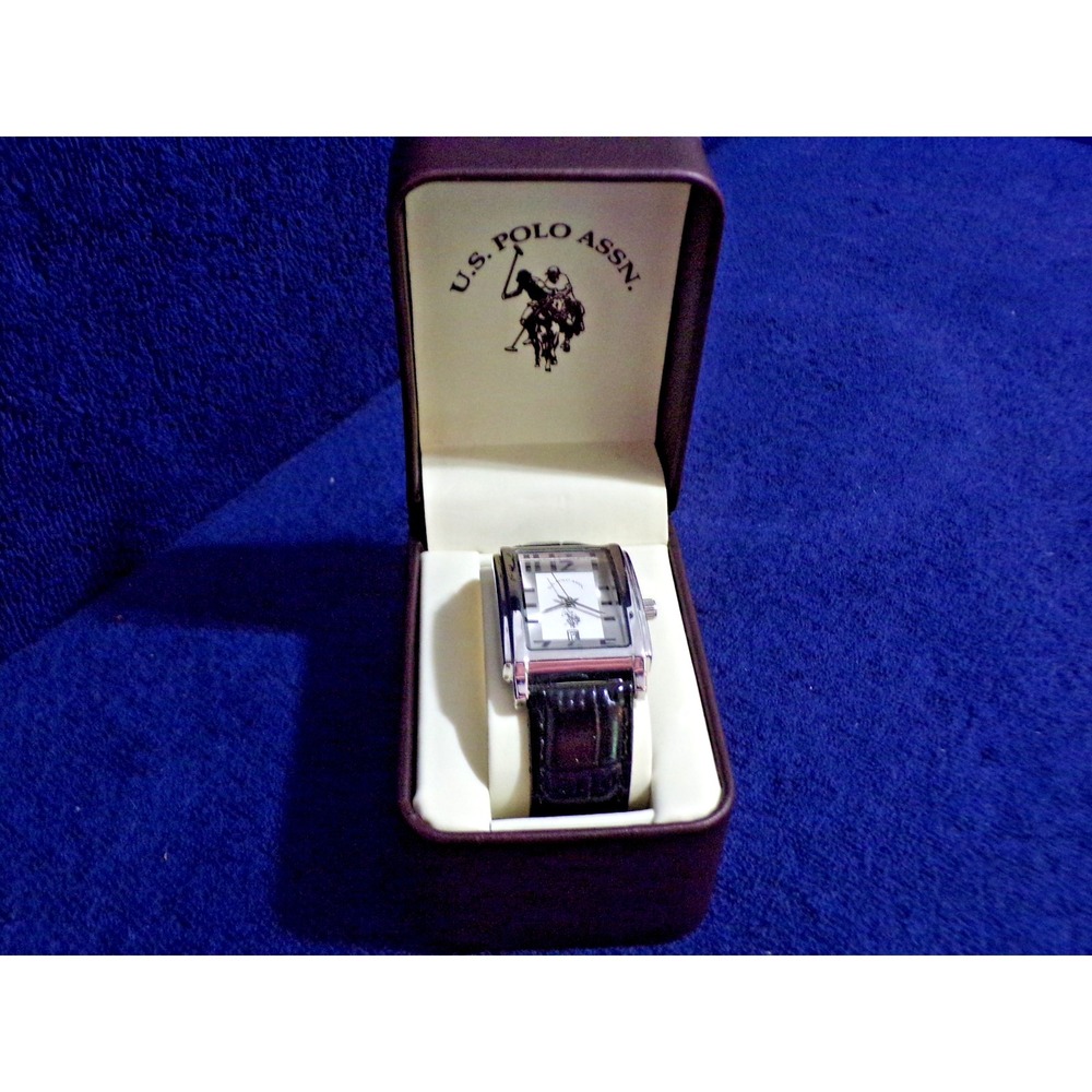 US‎ Polo Assn Men's Watch Black Silver Stainless Steel Square Analog Quartz Date